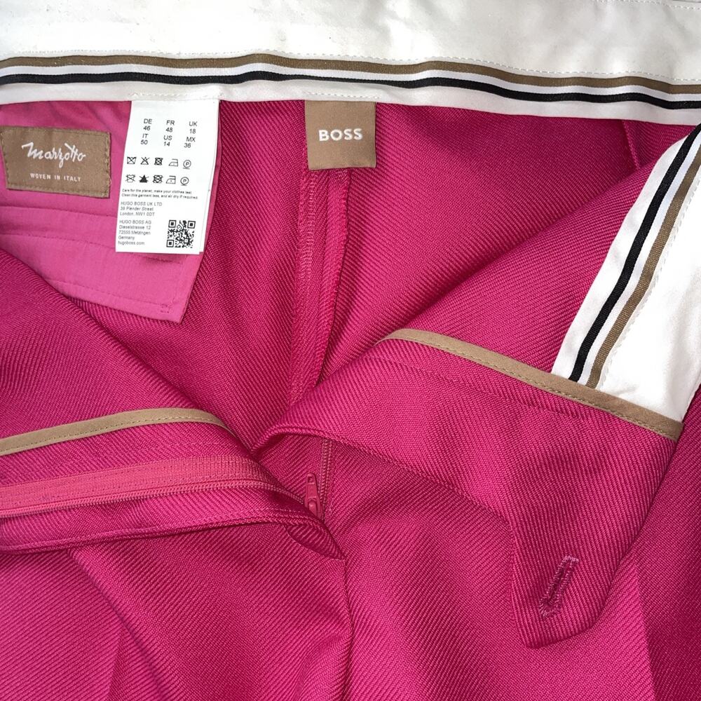 BOSS Womens Slim Fit Talawa Ankle Pants Bright Pink Wool Twill US 16 NWOT $368 - Picture 12 of 16